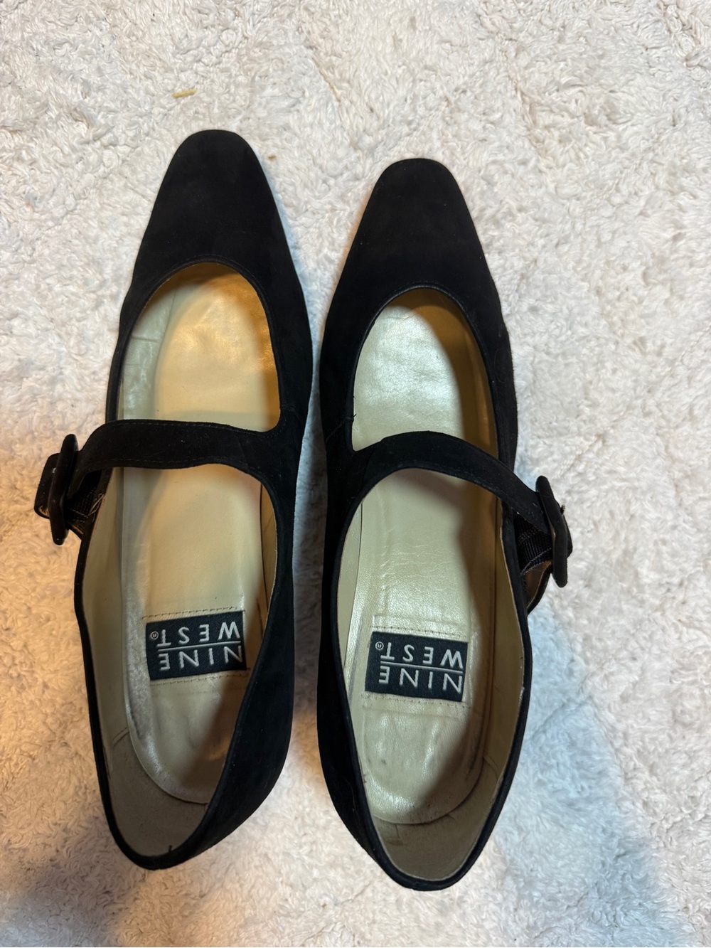 Nine West Black Suede Mary Jane Flats with Buckle